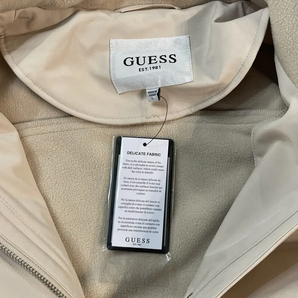 GUESS Women’s Softshell Belted Coat Trench Office‎ Jacket Stone color Sz L NWT